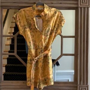 KARINA GRIMALDI Yellow Patterned Romper with Belt